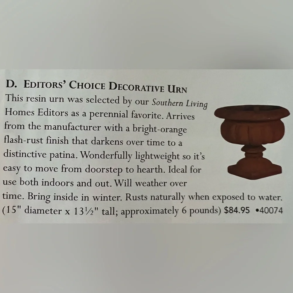 Southern Living at HOME Retired EDITORS' CHOICE DECORATIVE URN #40074